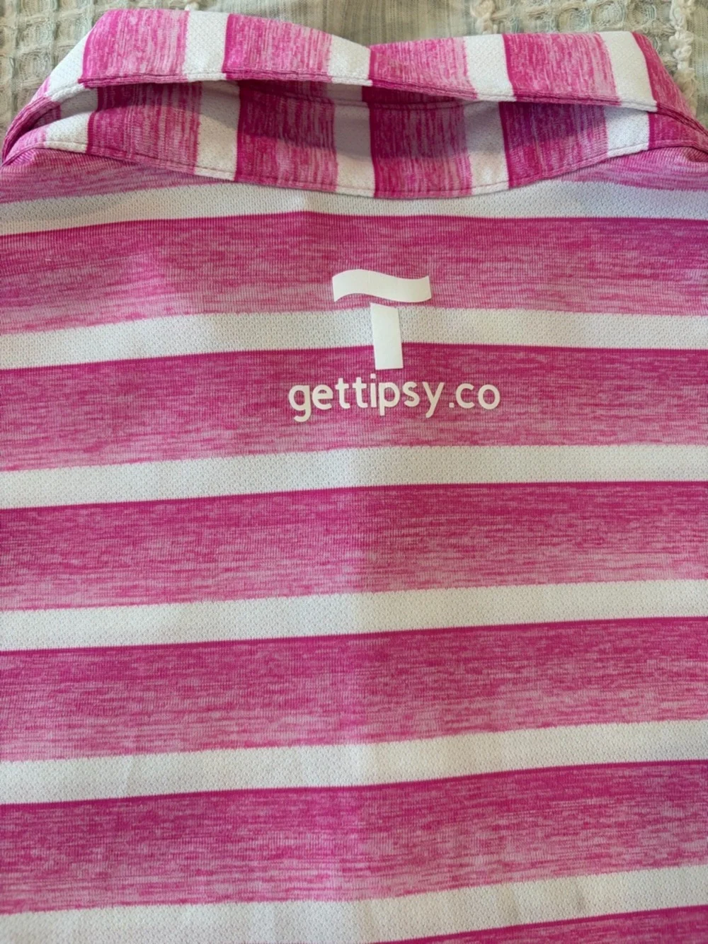 Adidas Men’s Golf Polo Shirt Large Pink White Stripe Lightweight Tipsy Tabs